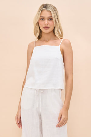 White linen crop top