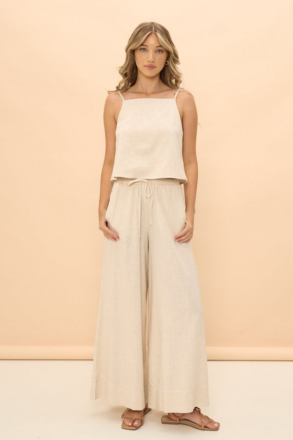 Beige linen long pants