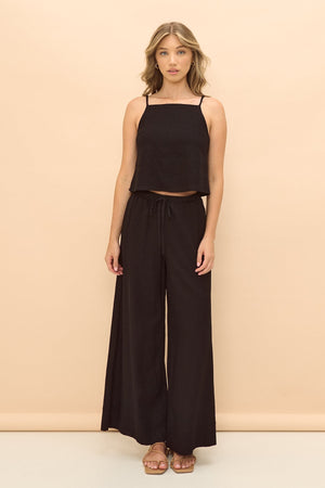 Black linen crop top