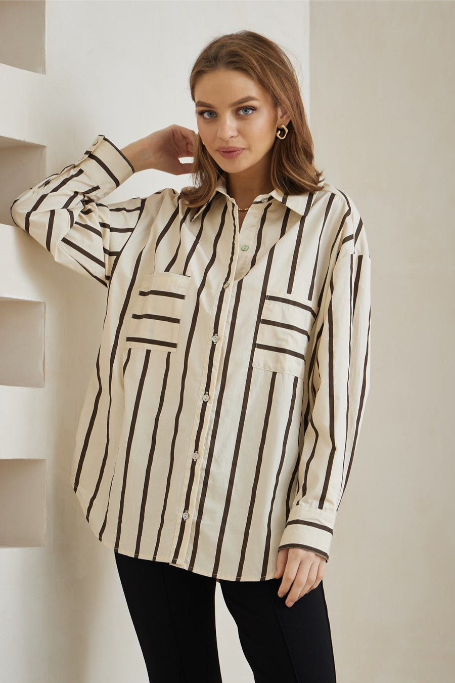 Cream brown stripe shirt