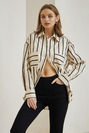 Cream brown stripe shirt