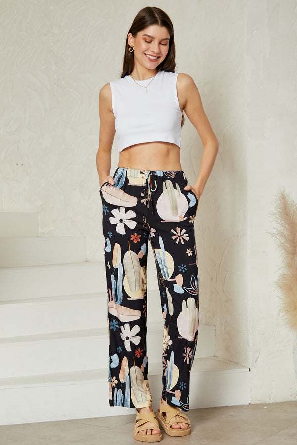 Black cactus pattern Pants