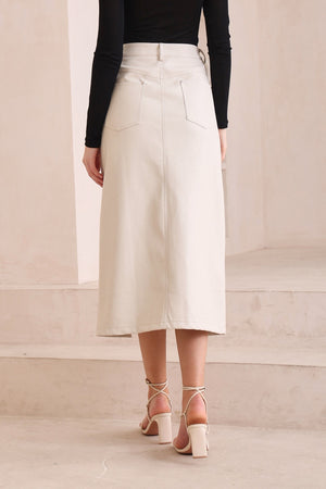 Cream leather look maxi skirt
