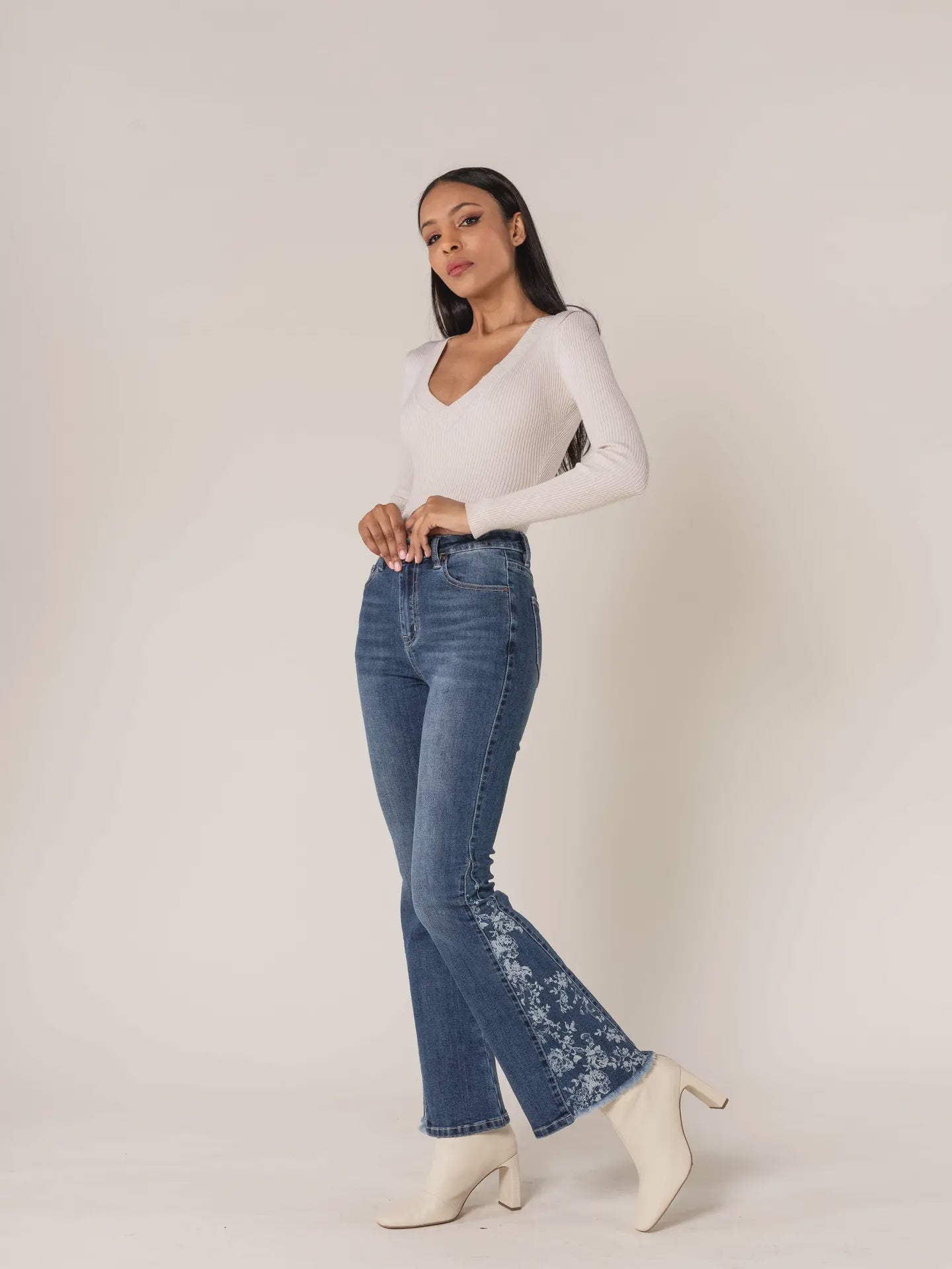 Nina Floral Flare Jeans