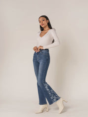 Nina Floral Flare Jeans