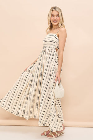 Beige Black Stripe Midi Dress