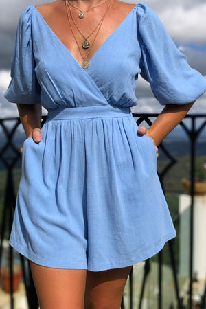 Wanna Stay Playsuit Blue