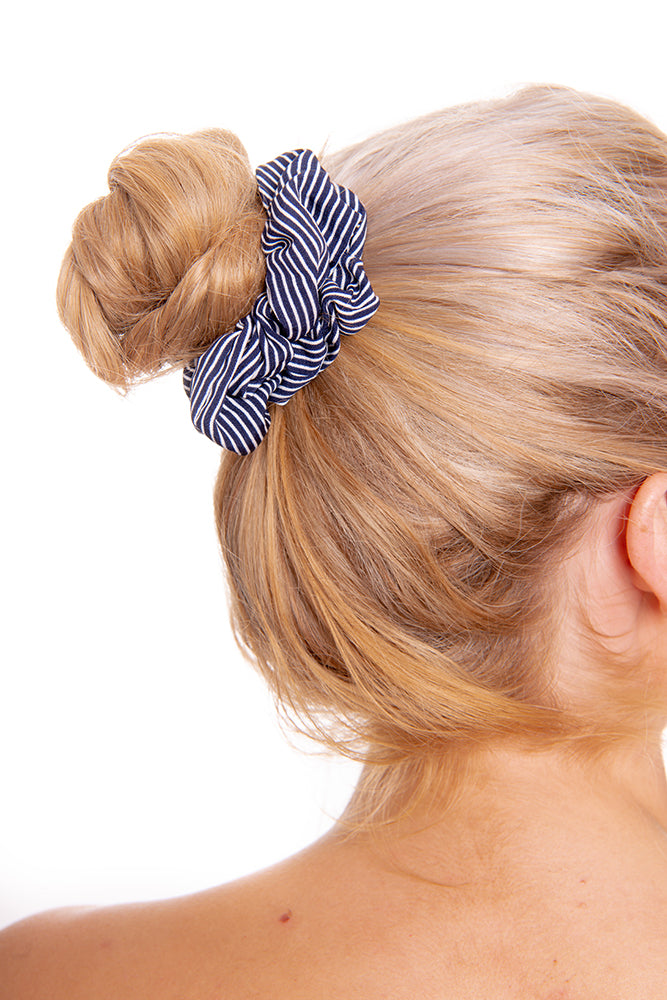 Navy Striped Scrunchie