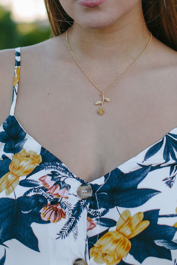 Gold Rose Pendant Necklace