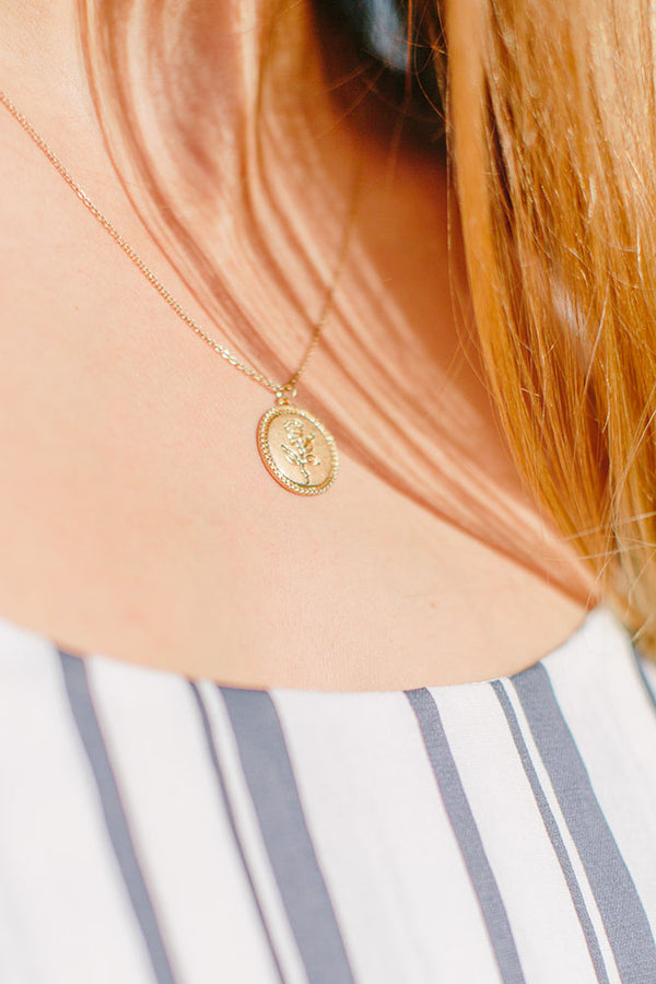 Gold Rose Coin Pendant Necklace